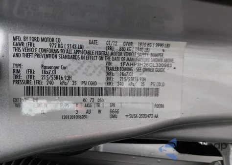 2012 Ford Focus Sel z USA, uszkodzony, nr VIN 1FAHP3H26CL330983